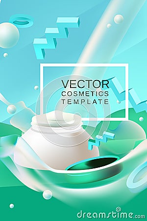 Vector abstract poster or banner cosmetics template in blue and green colors Vector Illustration