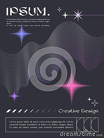 Vector abstract poster template with linear shapes,blurred sparkles,copy space for text in 90s style Vector Illustration
