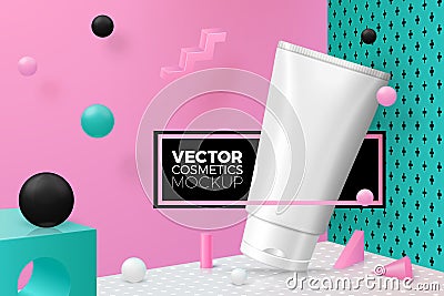 Vector abstract scene, podium and cosmetic tube Vector Illustration