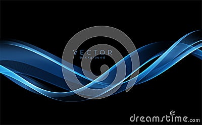 Vector Abstract shiny color blue wave design element on dark background. Science design Vector Illustration