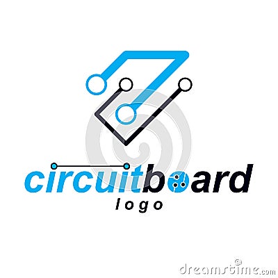 Vector abstract technology circuit board. High tech digital scheme of electronic device. Technology microchip logo. Vector Illustration