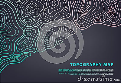 Vector abstract topography map banner. Topographic contour background. Topo grid. Vector Illustration