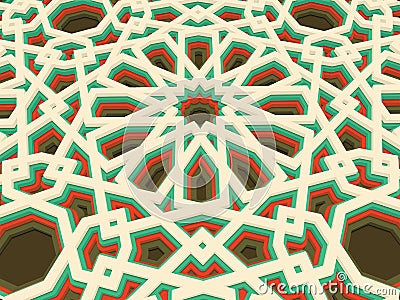 Vector abstract volumetric geometric background. Based on islamic ethnic ornaments. 3d extruded ornament elements. Vector Illustration