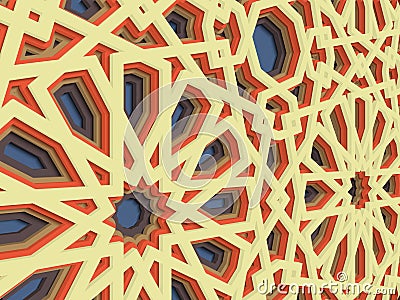 Vector abstract volumetric geometric background. Based on islamic ethnic ornaments. 3d extruded ornament elements. Vector Illustration