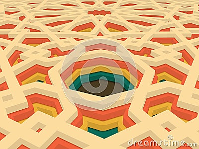 Vector abstract volumetric geometric background. Based on islamic ethnic ornaments. 3d extruded ornament elements. Vector Illustration