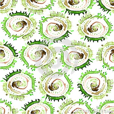 Vector abstract watercolor swirls seamless pattern. Green circles tile background Vector Illustration