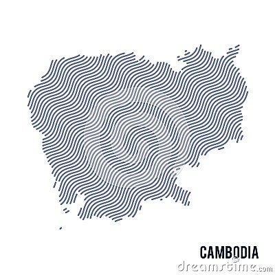 Vector abstract wave map of Cambodia isolated on a white background. Cartoon Illustration