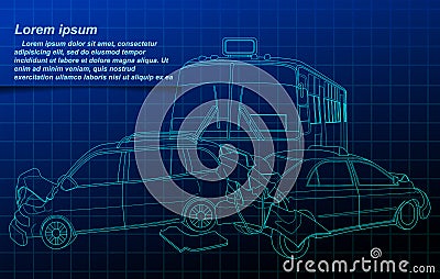 Accident outline on blueprint background. Vector Illustration