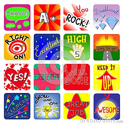 Vector Achievement school Labels. Set of 16 vector stickers Vector Illustration