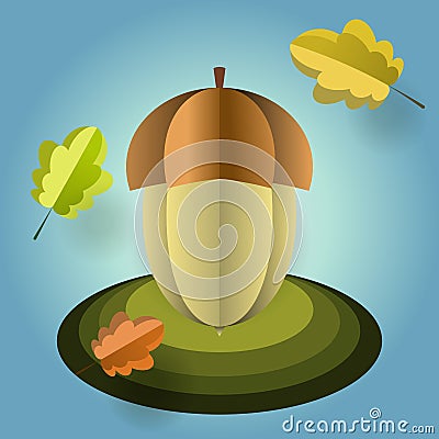 Vector acorn of paper with falling leaves Vector Illustration