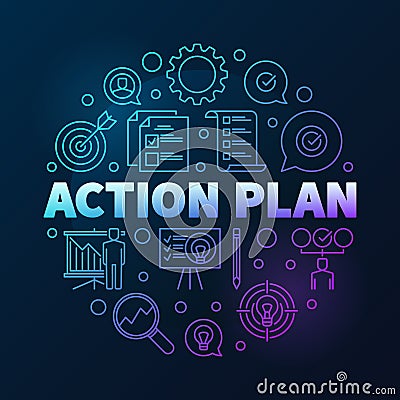 Vector Action Plan round colored outline illustration Vector Illustration