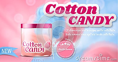 Vector ad poster with cotton candy in box Vector Illustration