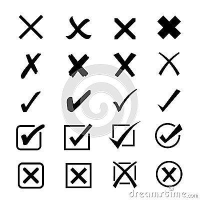 Vector add remove circular item check cross hook mark symbol Vector Illustration