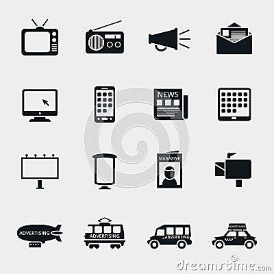 Vector advertising media silhouette icons Vector Illustration