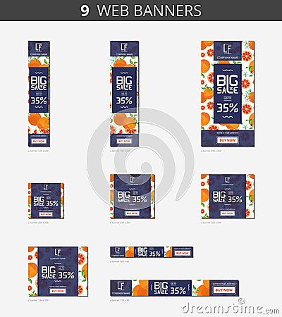 Vector advertising web banners with big sale and with pattern grapefruit and flower Vector Illustration