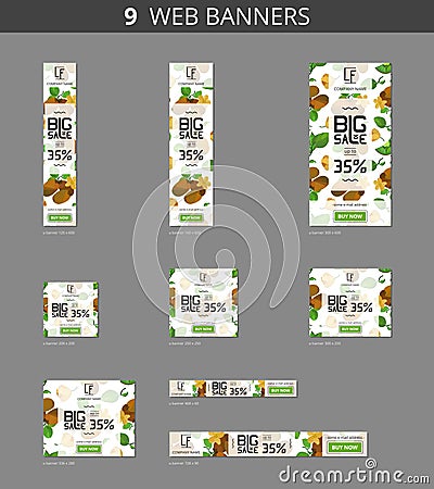Vector advertising web banners with big sale and with pattern kiwi and flower Vector Illustration