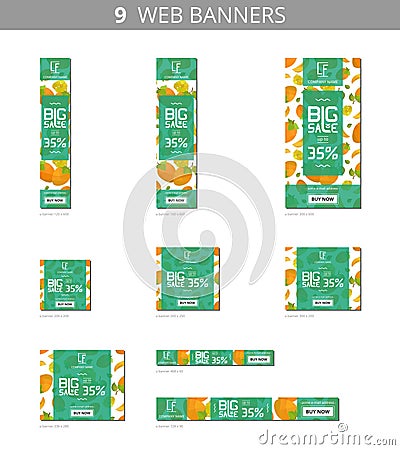 Vector advertising web banners with big sale and with pattern persimmon and flower Vector Illustration