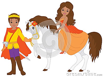 Vector African American Prince and Beautiful Princess Vector Illustration