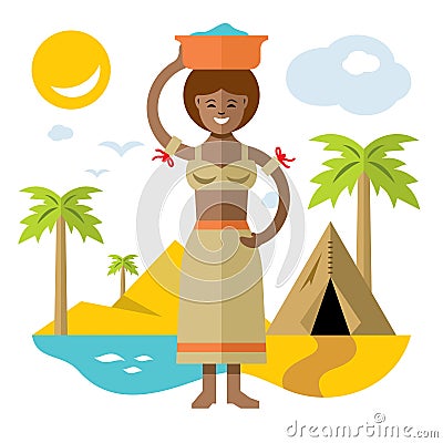 Vector African laundress. Flat style colorful Cartoon illustration. Vector Illustration