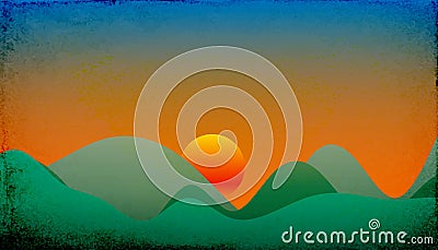 Vector Afterglow Green Hill Landscape Illustration Vector Illustration