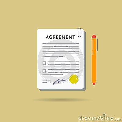 Vector Agreement Contract and Pen with Signature Vector Illustration