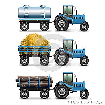 Vector Agricultural Tractor Set 4 Vector Illustration