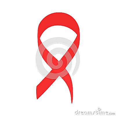 Red ribbon on white background. Vector AIDS icon, symbol . Vector Illustration