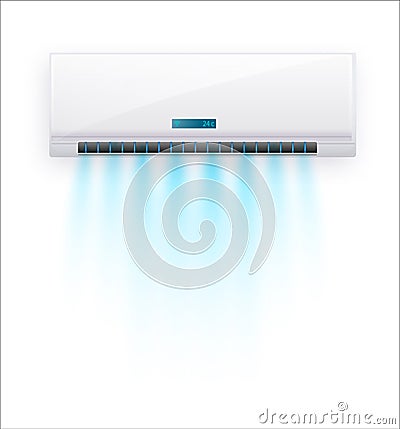 Vector air conditioner with fresh air isolated. White air condition isolated on clear background in vector style Vector Illustration