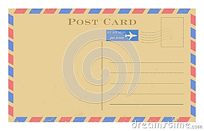Vector air mail old postcard. Grunge paper vintage post card. Vector Illustration