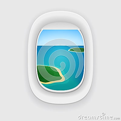 Vector aircraft porthole, window with a travel destination Stock Photo