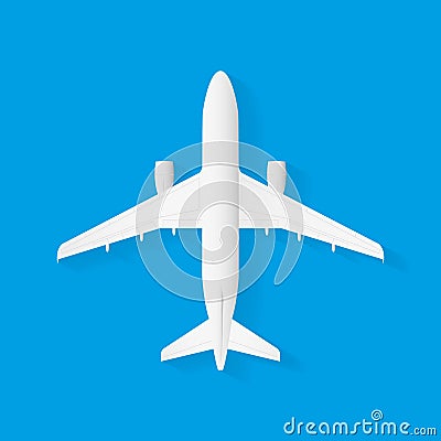 Vector Airplane on blue background, plane top view Vector Illustration