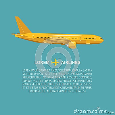 Vector airplane illustration in flat style. Flying jet background. Civil and Cargo aviation poster concept with text. Vector Illustration