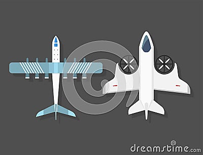 Vector airplane illustration top view and aircraft transportation travel way design journey object. Vector Illustration