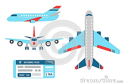 Vector airplane set plane airport ticket Vector Illustration