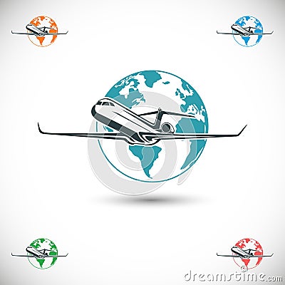 Vector airplane sign travel trip around the world Vector Illustration