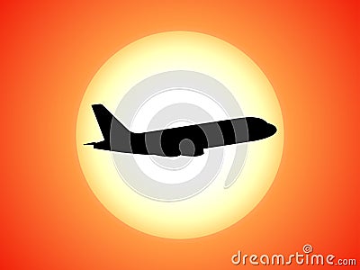 Vector airplane silhouette background sunset Vector Illustration