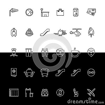 Vector airport line icons - black and white concept Vector Illustration