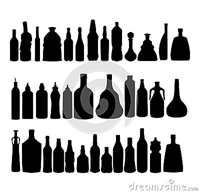 Vector alcohol bottles silhouettes. Set of black silhouettes icons...Different types of alcohol bottles Vector Illustration