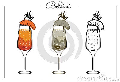 Vector alcohol drink line art illustration Bellini Vector Illustration