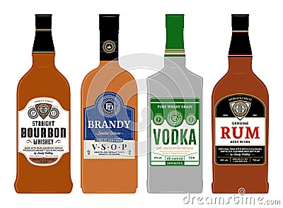 Vector alcoholic drinks labels on bottles Vector Illustration