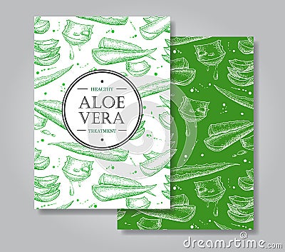 Vector aloe vera hand drawn illustrations. Aloe Vera banner, poster, label, brochure template for business promote. Vector Illustration