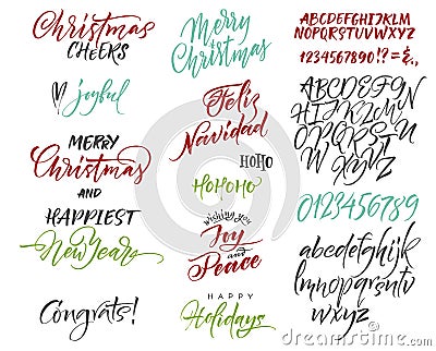 Vector alphabet. Christmas and New Year congrats. Season greetings. Stock Photo