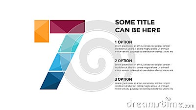 Vector alphabet infographic. Presentation slide template. Business font concept with number 7 and place for your text Vector Illustration