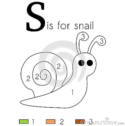 Snail. Vector alphabet letter S, colouring page Cartoon Illustration