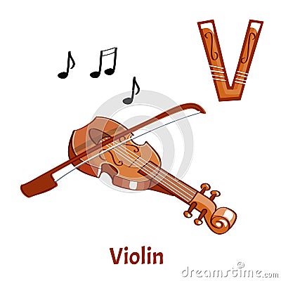 Vector alphabet letter V. Violin Vector Illustration