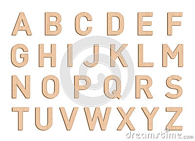 Wooden Font Letter Elements Set A to Z Vector 3d Illustration Vector Illustration