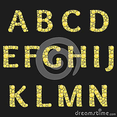 Vector alphabet with yellow diamonds letters. Luxury brilliant design with golden bright and diamond crystals. Vector Illustration