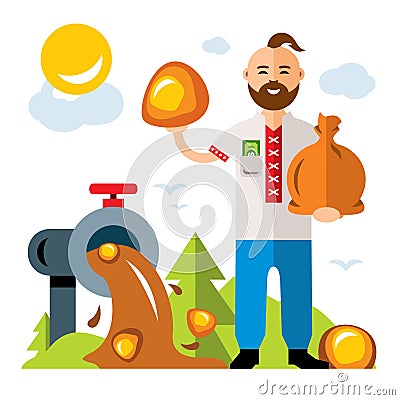 Vector Amber extraction in Ukraine. Flat style colorful Cartoon illustration. Vector Illustration