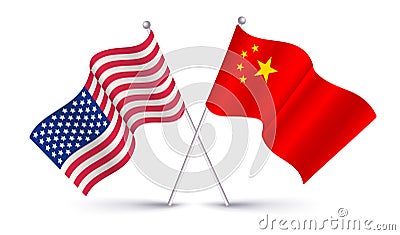 Vector American flag and Chinese flag. Vintage flag of USA and flag of China Vector Illustration