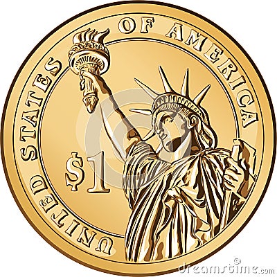 vector American gold coin one dollar Vector Illustration